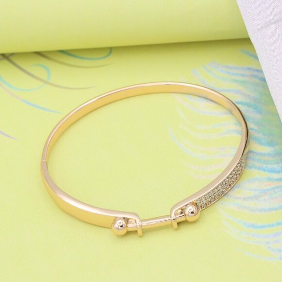 Rose Gold Bangle with Ball-End Design and Crystal Pavé Accent, XPBL0566 - Picture 4 of 12